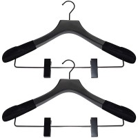 Premiere Luxe Natural Wood Coat Hangers- Wooden Suit Hangers with Clips Skirt Hangers Pants Hangers with Clips- Standard Clothing Hangers- Space Saving Hangers Black with Black Velvet 24 - B92483NCZ