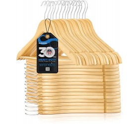 Premium Solid Wooden Hangers Smooth Finish Space Saving Heavy Duty Suit Clothes Hanger Set w 360 Degree Swivel Metal Hook Precisely Cut Notches for Coats Jackets Pants Dress 30-Pack - BN3VEIDLI