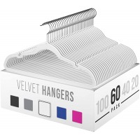 Velvet Clothes Hangers 20 40 60 100 Packs Heavy Duty Durable Coat and Clothes Hangers | Vibrant Color Hangers | Lightweight Space Saving Laundry Hangers 60 Pack White - BFI9RB1IF