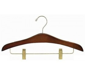 16 Decorative Wooden Suit Hanger w Clips Walnut Brass Pack of 25 for Clothes Hangers - B9KJVHJ7A