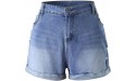 BFONE Women's Gradient Folded Hem Denim Shorts Summer Sexy Pocket Curly Jeans Ripped Shorts Pants Mid Waisted Juniors Pants - B3GXUZGMP