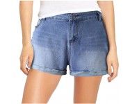 BFONE Women's Gradient Folded Hem Denim Shorts Summer Sexy Pocket Curly Jeans Ripped Shorts Pants Mid Waisted Juniors Pants - B3GXUZGMP