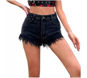 BFONE Women's Summer Tassel Frayed Hem Ripped Denim Shorts Sexy Mid Waisted Jeans Shorts Party Club Casual Pants - B75CC47LE