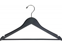 Black Rubberized Wooden Suit Hangers with Solid Wood Bar Flat Rubber Coated Hangers with Chrome Swivel Hook & Notches Set of 50 by The Great American Hanger Company - BTXZVUGFZ