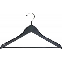 Black Rubberized Wooden Suit Hangers with Solid Wood Bar Flat Rubber Coated Hangers with Chrome Swivel Hook & Notches Set of 50 by The Great American Hanger Company - BTXZVUGFZ
