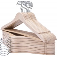 Edergoo Wood Hangers 20 Pack Non-Slip Wooden Hangers with 360° Swivel Hook & Notches Slim Coat Hangers for Shirt Suit Jacket Dress Natural - B27HIGLOP