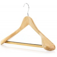 HANGERWORLD 3 Natural Wooden 17.7inch Coat Clothes Garment Non Slip Pants Bar Hangers Broad Shoulder Support - BTGY4MS46