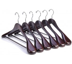 Nature Smile Luxury Mahogany Wooden Suit Hangers 6 Pack Wood Coat Hangers,Jacket Outerwear Shirt Hangers,Glossy Finish with Extra-Wide Shoulder 360 Degree Swivel Hooks & Anti-Slip Bar with Screw - B10H4ANQK