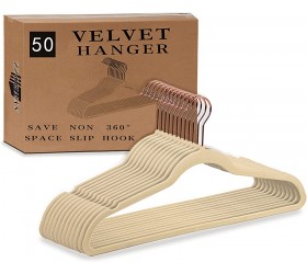 SYNHOZZ Velvet Hangers 50 Pack ,Ivory Non-Slip Suit Felt Hangers ,Ultra Thin Space Saving 360 Degree Rose Gold Hook Clothes Hangers Velvet for Suits,Coats,Jackets,Pants,Dress 50 Beige - BCH7FXH0R