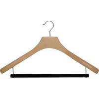The Great American Hanger Company Deluxe Wooden Suit Hanger with Velvet Bar Large 2 Inch Wide Contoured Hangers with Natural Finish & Chrome Swivel - B4VALI54V