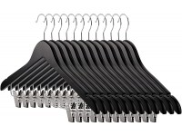 Tosnail 12-Pack Wooden Pants Hangers Wooden Suit Hangers with Steel Clips and Hooks Natural Solid Wood Collection Skirt Hangers Standard Clothes Hangers Black - BEPXOT2QK