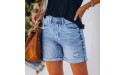 Women Folded Hem Rolled Jeans Shorts with Pocket Mid Waisted Hole Bottom Sexy Summer Casual Denim Shorts Pants - BB7VAL3DV