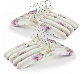 GLCON Anti Slip Satin Padded Clothes Hangers for Women Foam Sweater Hangers Fancy Thick Padded Coat Hanger No Bump Floral Canvas Cover for Adult Bridesmaid Wedding Gown Closet Pack of 10 - BPZPVR3BQ
