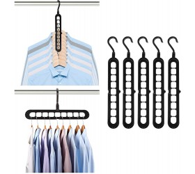 Niclogi Magic Hanger Space Saving Hangers 5 Pack Cascading Hanger 9 Slots Closet Organizer Space Saver Sturdy Plastic for Heavy Clothes（Black） - B6BFCCX3G