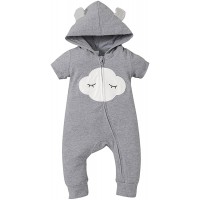 Ampopt Newborn Baby Hooded Romper Boy Girl Short Sleeve Cartoon Jumpsuit Summer Fall Outfit Clothes Gray 3-6 Months - BKMKVVBC8