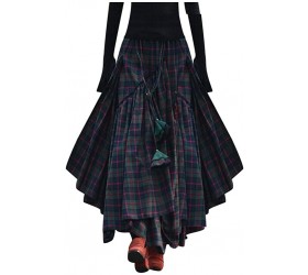 Lazapa Retro Plaid Irregular Slim Skirt for Women Midi Length Vintage Gothic Skirts for Women Knee Length with Strap - BUW6RC5ZR
