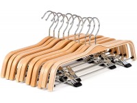 RoyalHanger Wood Hangers 10-Pack Pants Hangers Skirt Hangers Wooden Hangers with 2 Adjustable Clips Natural Finish - BWAQFDGBD