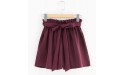 TOROFO Women Drawstring Shorts Retro Solid Casual Fit Elastic Waist Shorts Pants with Belt Lightweight with Pockets Wine Red S - B6X9JSB6Z