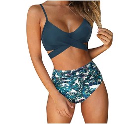 Women's High Waisted Bandage Wrap Bikini Top Floral Bottom Bathing Suit Two Piece Sexy Swimsuit for Summer - BEAYNHEF1