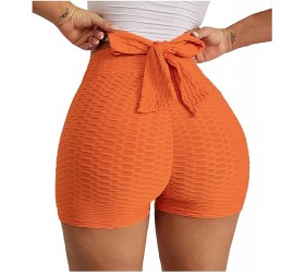 XIMIN Women's Athletic Shorts Solid Color High-Waisted Bow Tie Stretchy Leggings Yoga Shorts Butt Lift Sports Gym Shorts Orange XL - B43Z31AVT