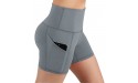 XIMIN Women's High Waist Yoga Shorts Abdomen Control Training Running Short Pants Elastic Butt Lifting Shorts with Pockets Gray L - B9VTHNWW9