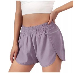 XIMIN Women's Workout Shorts with Pockets Quick-Dry Athletic Shorts Elastic Waist Running Fitness Sports Short Leggings Purple M - BQ2F654PH