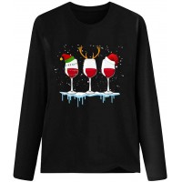 Christmas Ugly Sweaters for Women Ladies Fashion Wine Cups Hats Xmas Graphic Sweatshirts Long Sleeve Cozy Crewneck Tops - BR268LOH7
