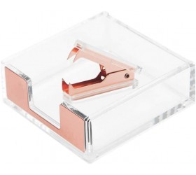 Clear Acrylic Rose Gold Self-Stick Note Cube Holders | Staple Removers Set Desktop Memo Pad Dispenser 3.5x3.3 Inch | Staples Removal Tool for Office School Supplies Rose Gold - B4QS2XSUH