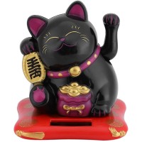 DJDK Lucky Cat,Solar Powered Cute Waving Cat Good Luck Wealth Welcoming Cats Home Display Car DecorBlack - BH0R6WMY0