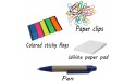Sticky Notes Organizer with Paper Clips and Pen Neat and Compact- White Notepad & Five Sets of Index Flags Amazing Kids Students Gift! Mini Bundle Desk Accessory. by Mega Stationers - BDU3OS6SK