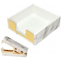 Toylord Sticky Note Holder Memo Pads Dispenser Mini Staples Removers Puller Tool Office Supplies Set for Desk Accessories Organization Marble White Texture Gold - BFOVHHN8T