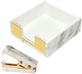 Toylord Sticky Note Holder Memo Pads Dispenser Mini Staples Removers Puller Tool Office Supplies Set for Desk Accessories Organization Marble White Texture Gold - BFOVHHN8T