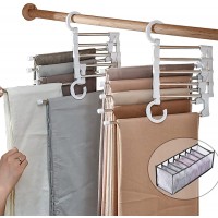 2 PCS Pants Hanger Space Saving Hangers for Jeans Closet Organizers and Storage shelve Non-Slip 5 Layered Pants Rack for Scarf Tie ​Jeans Trousers - BYEVRH2RF