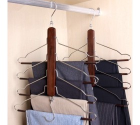 Autloops High Grade Wooden Pants Hangers Space Saving with 360° Swivel Hook Non Slip Durable Anti Rust Design 4-Tier Trouser Slack Jeans Skirt Shorts Scarf Pant Hangers Multi Hanger - BQ6NPCX1R