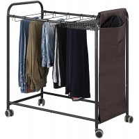 BTY Pants Hangers Rolling Trolley Trousers Rack with 20 Storage Hangers Movable Rolling Pants Closet Organizer Shelf for Jeans Scarf Trouser Black - B51NGTAPH