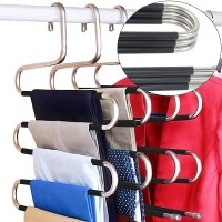 DOIOWN Pants Hangers 5 Pieces Non Slip Space Saving Hangers Stainless Steel Clothes Hangers Closet Organizer for Pants Jeans ScarfUpgrade Style - B54U9GSDK