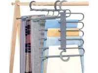Furmenic Closet Space Saving Pants Hangers 2pack Non-Slip Clothes Organizer 5 Layered Pants Rack for Scarf Jeans Trousers Grey 2 Pcs - B4DX40DFU
