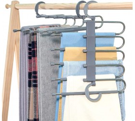 Furmenic Closet Space Saving Pants Hangers 2pack Non-Slip Clothes Organizer 5 Layered Pants Rack for Scarf Jeans Trousers Grey 2 Pcs - B4DX40DFU