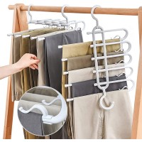 LaLand Space Saving Pants Hanger with Clips Trousers Hangers 5 Layered Pants Rack for Pants Jeans Trousers Skirts Scarf Ties Towels Closet Storage Non-Slip Clothes Organizer 4 Pack - BXBHTI9QP