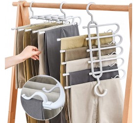 LaLand Space Saving Pants Hanger with Clips Trousers Hangers 5 Layered Pants Rack for Pants Jeans Trousers Skirts Scarf Ties Towels Closet Storage Non-Slip Clothes Organizer 4 Pack - BXBHTI9QP