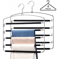 Magic 5-Tiers Multi Pants Hangers Smart Closet Saver Pack of 4 – Heavy-Duty Chrome Steel 360° Swivel Hook Space Saving Multiple Trouser Slack Pant Hanger for Wardrobe Organization - BFN41IOR3