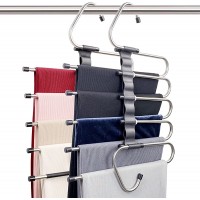 Magic Pants Hangers Space Saving 2 Pack for Closet Multiple Layers Multifunctional Uses Rack Organizer for Trousers Scarves Slack 2 Pack with 10 Metal Clips - B3BK6NU6F