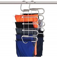 Magic Pants Hangers Space Saving Metal Stainless Steel Rack for Jeans Trousers  Stainless Steel 2 Pack - B5EQH49OX