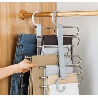 Pants Hangers ,Kalimdor Space Saving 5 Layers S-Type Stainless Steel Non-Slip Clothes Pants Hangers ,Clothes Closet Storage Organizer for Pants Jeans Trousers Skirts Scarf Grey 4 Pack - B1CWROJZV