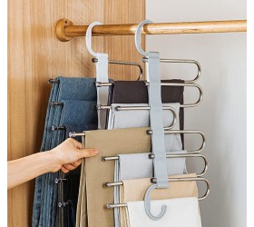 Pants Hangers ,Kalimdor Space Saving 5 Layers S-Type Stainless Steel Non-Slip Clothes Pants Hangers ,Clothes Closet Storage Organizer for Pants Jeans Trousers Skirts Scarf Grey 4 Pack - B1CWROJZV