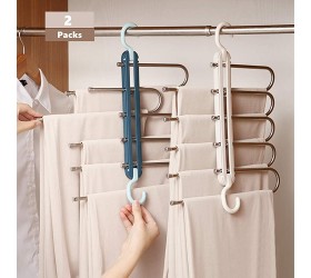 Pants Hangers Multi Functional Pants Rack Multi-Layer Hanging Pants 5-Layered Non-Slip Clothes Closet Organizer Space Saver Folding Storage Magic Rack for Scarf Jeans Trousers Tie - B28WXYQ92
