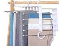 SOSOPIN Pants Hangers Space Saving Open Ended Pants Hanger 5 Tiered Pants Clothes Hangers for Clothes Organizers Jeans Trousers Scarf White 4 Pcs - BE0T67SZZ