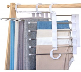 SOSOPIN Pants Hangers Space Saving Open Ended Pants Hanger 5 Tiered Pants Clothes Hangers for Clothes Organizers Jeans Trousers Scarf White 4 Pcs - BE0T67SZZ