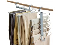 SOSOPIN Space Saving Pants Hangers Non-Slip Clothes Organizer 5 Layered Pants Rack for Scarf Jeans Trousers Grey 2 Pcs - BXZCRWEBO