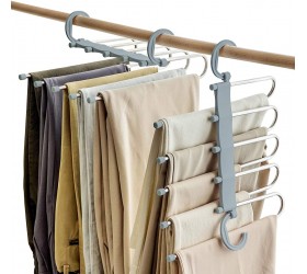 SOSOPIN Space Saving Pants Hangers Non-Slip Clothes Organizer 5 Layered Pants Rack for Scarf Jeans Trousers Grey 2 Pcs - BXZCRWEBO